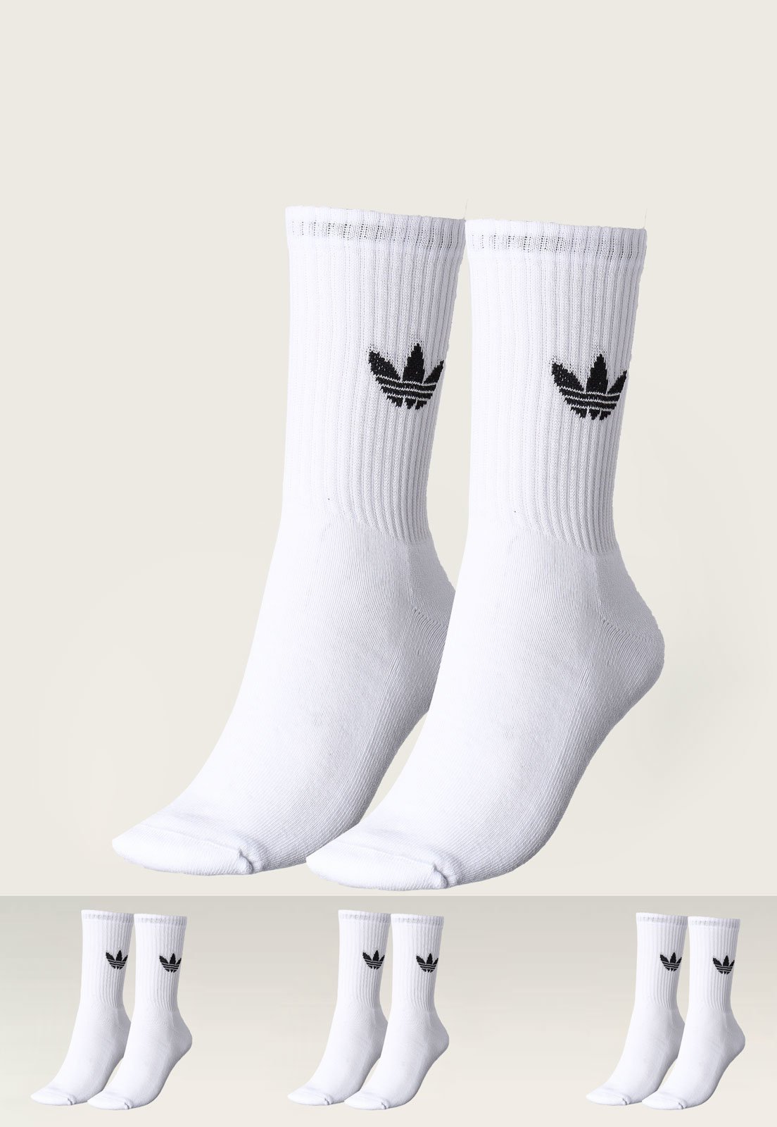 Kit 3pçs Meia adidas Originals Cano Alto Tre Crw Branca