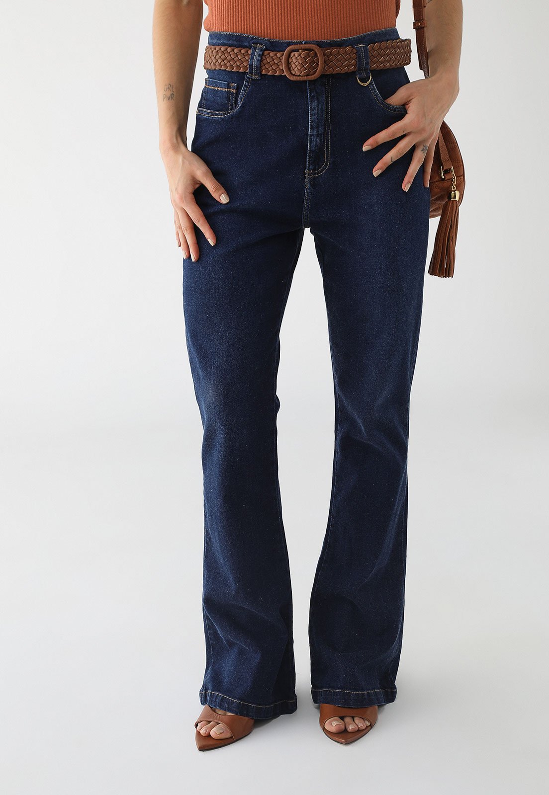 Calça Jeans Maria Valentina Bootcut Pesponto Azul