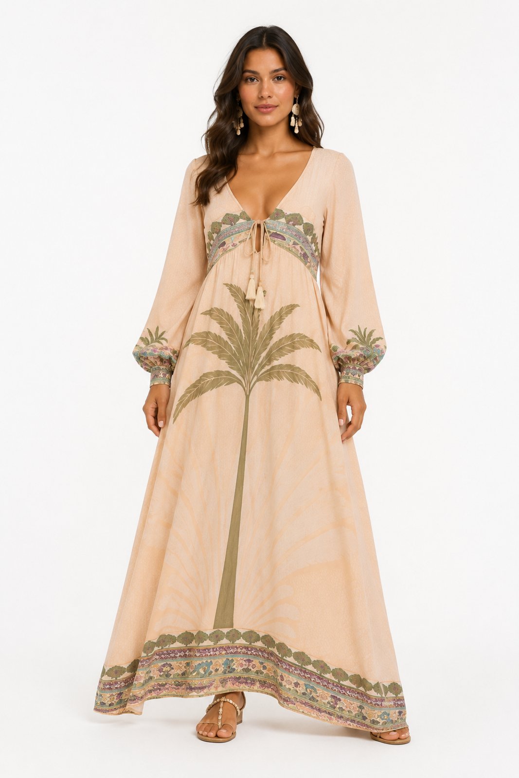 Vestido Longo D Bell Outlet Fashion Estampado Nude