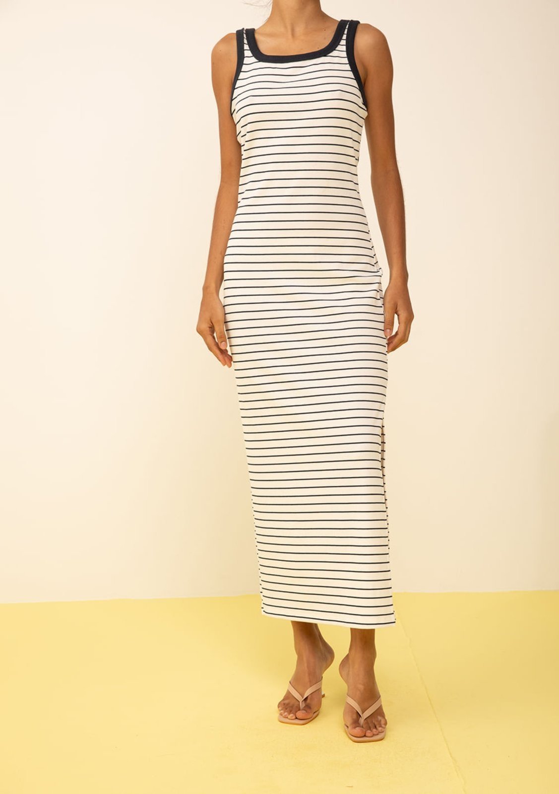 Vista 3 Vestido Zinco Ajustado Decote Reto Com Alça Midi Off-white off-white white Zinco off-white white