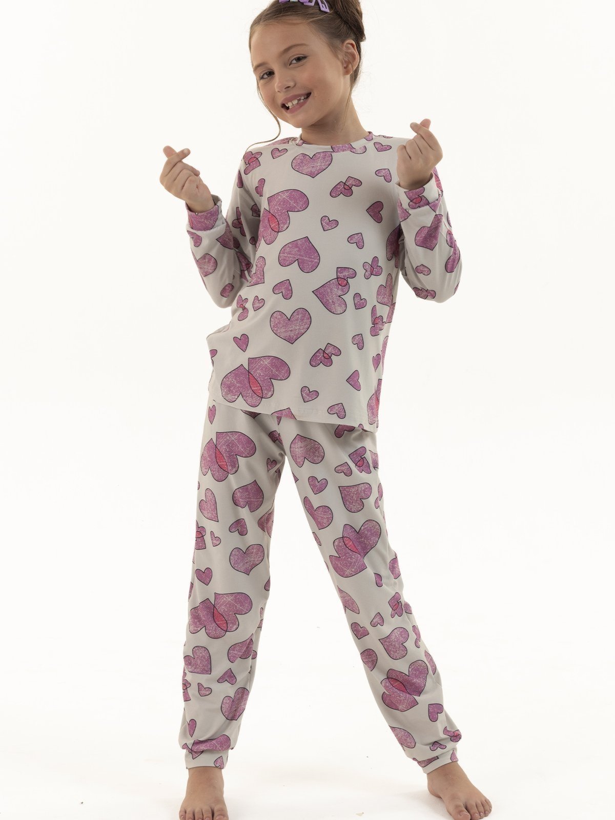 Pijama Longo de Inverno Menina em Suede Corações Rosa 4 a 16 anos
