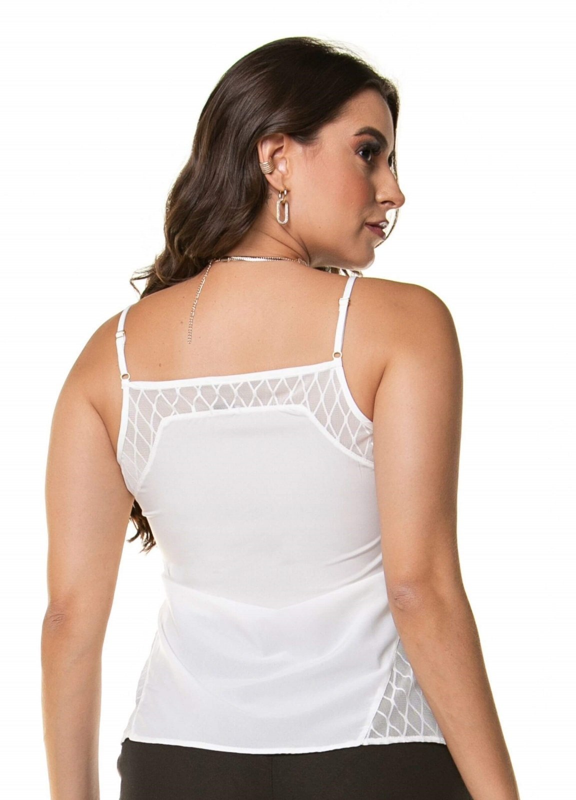 Vista 3 BLUSA ALCINHA COM BABADINHO NO DECOTE Off White Art Livre off-white white Art Livre off-white white