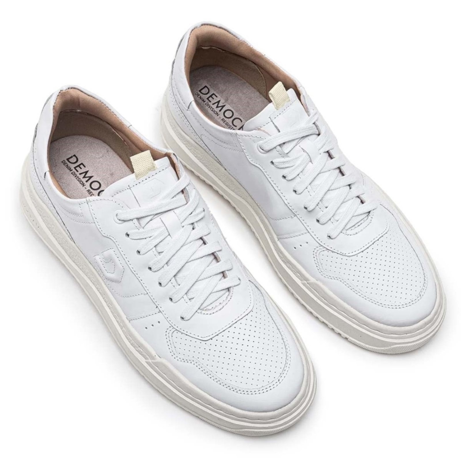 Vista 3 Tênis De Couro Democrata Masculino Denim Block 240501 branco denim DEMOCRATA branco denim