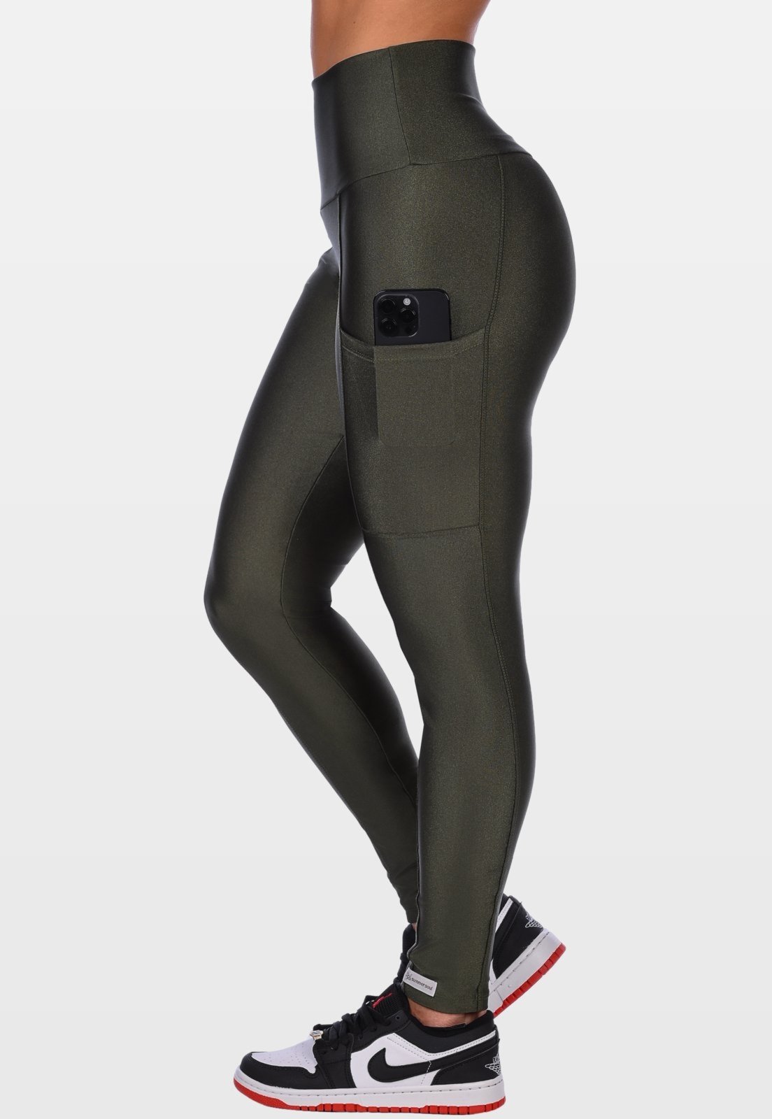 Calça Legging Fitness Cirrê Summer Soul Com Bolso Verde Militar