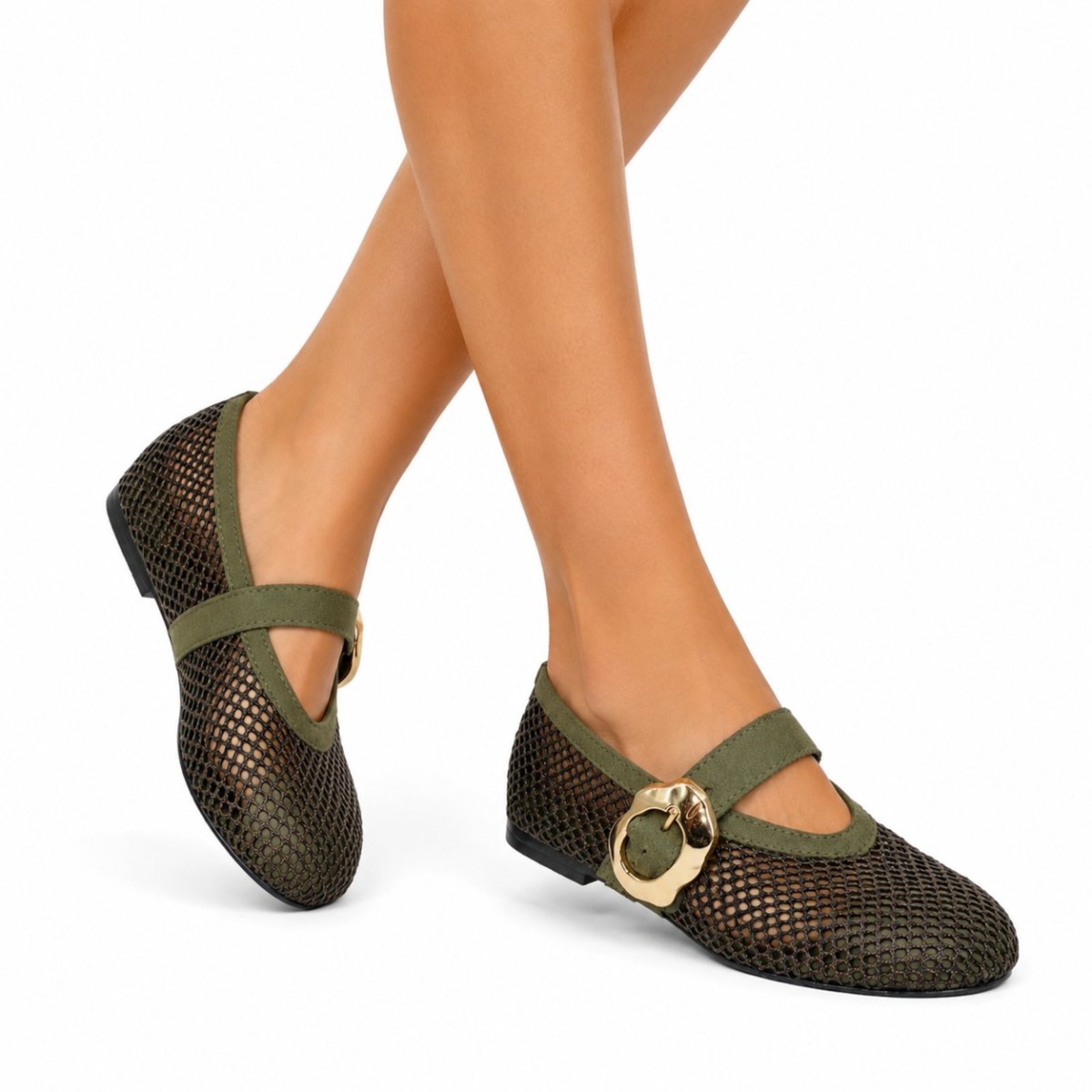 Sapatilha Estilo Boneca Bico Fino Sete Sales Telinha Tira Com Fivela Elegante 5404 Verde