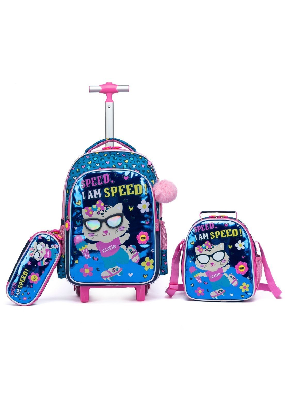 Kit Mochila Lancheira Estojo Gatinho Menina Escola