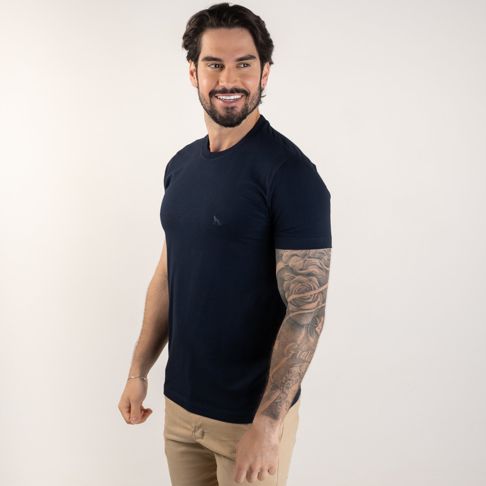 Vista 3 Camiseta Acostamento Básica Monocromática Petróleo azul Acostamento azul