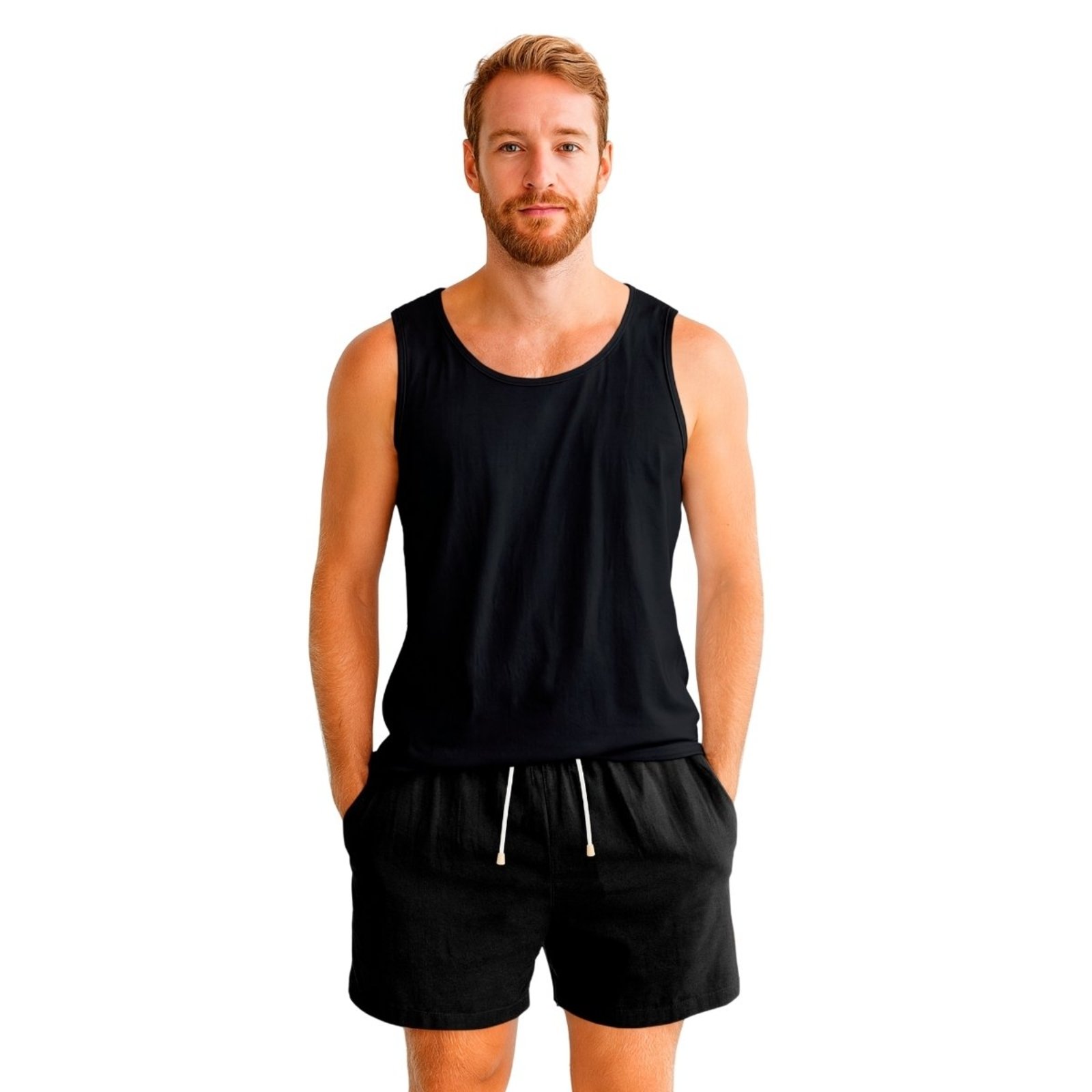 Conjunto Regata e Short Linho Premium Bermuda Masculina Moda Praia Luxo