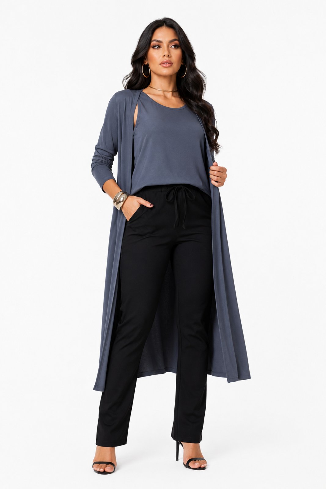 Conjunto Blusa e Kimono D Bell Outlet Fashion Cinza