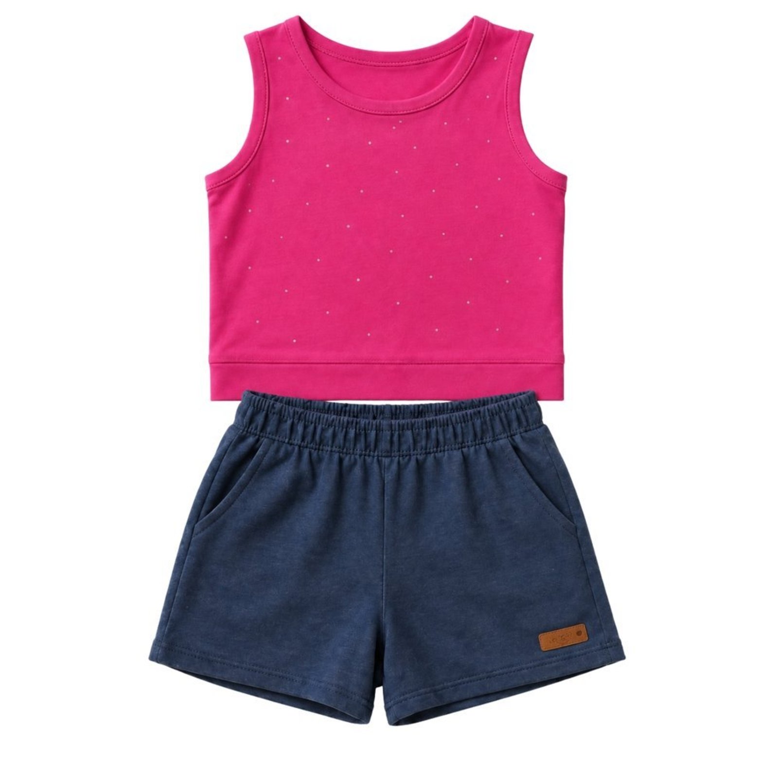 Infantil - Conjunto Menina Cropped Meia Malha Bermuda Cotton
