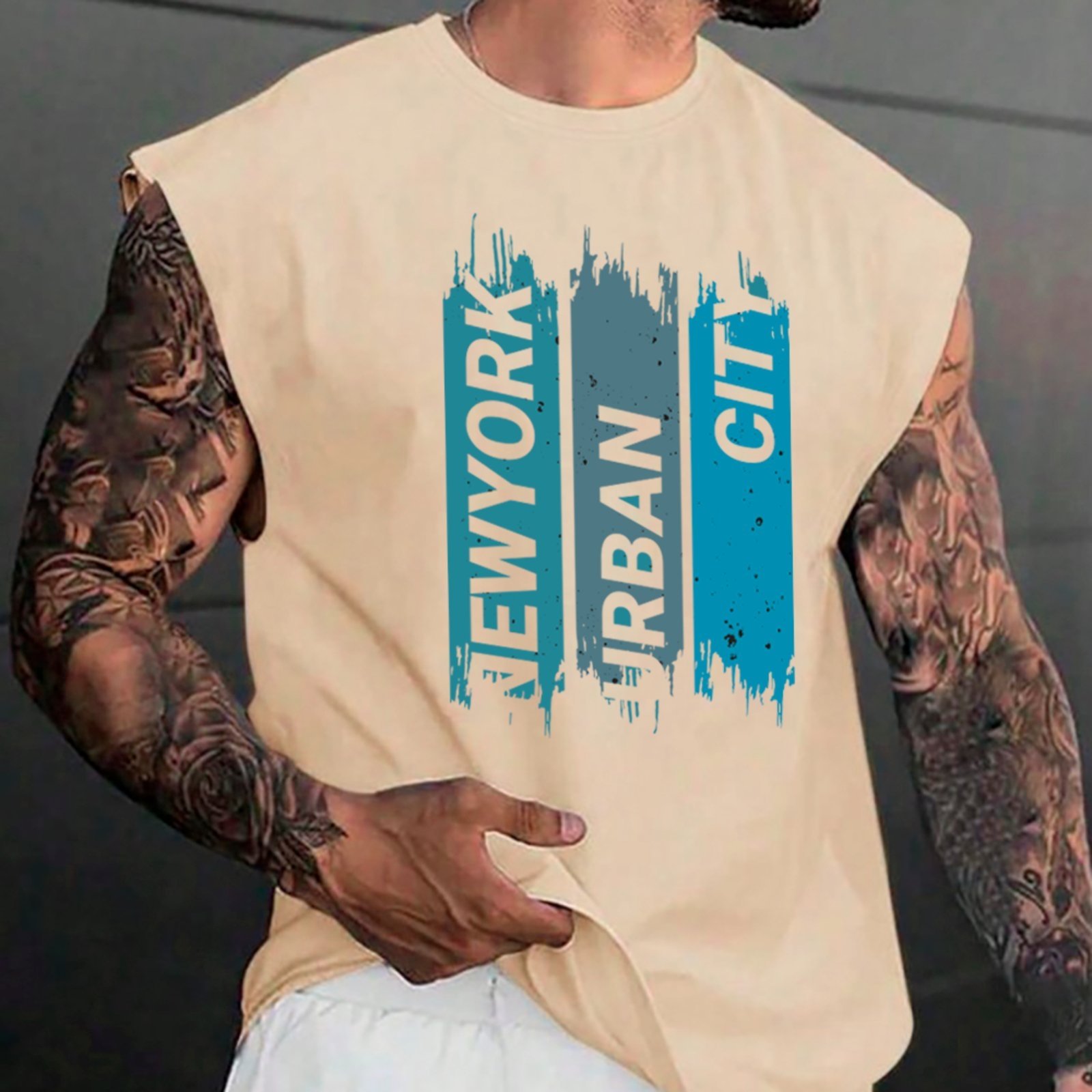 Camiseta Regata Machão Ousy New York Urban City Oversized Masculina Off White