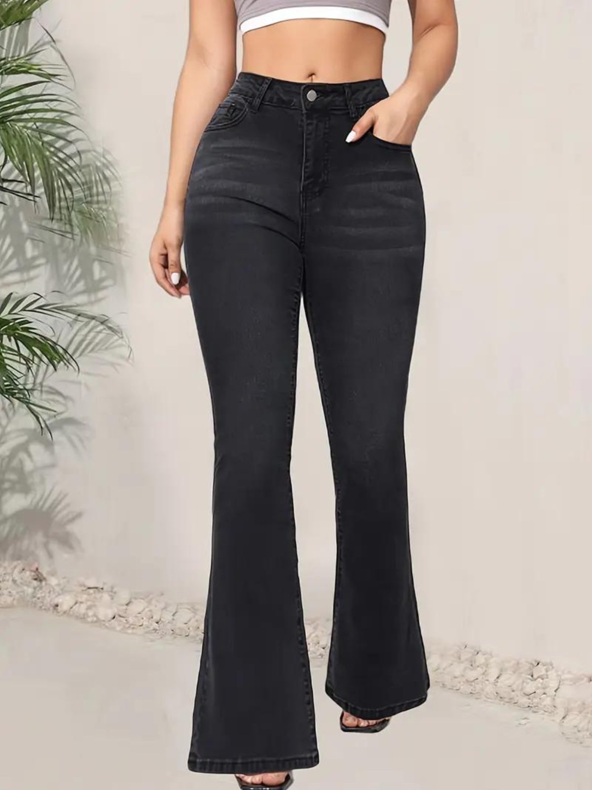 Calça Jeans Kovali Fashion Store Flare Preta com Caimento Perfeito e Conforto Absoluto