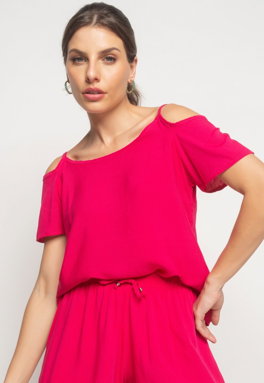 Blusa Ombro Vazado Viscolinho Salvatore Fashion Rosa