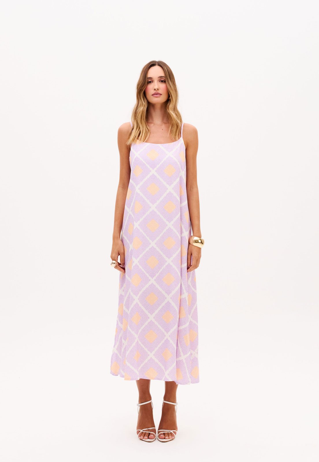 Vestido Feminino Lança Perfume Estampa Geométrica Lilás