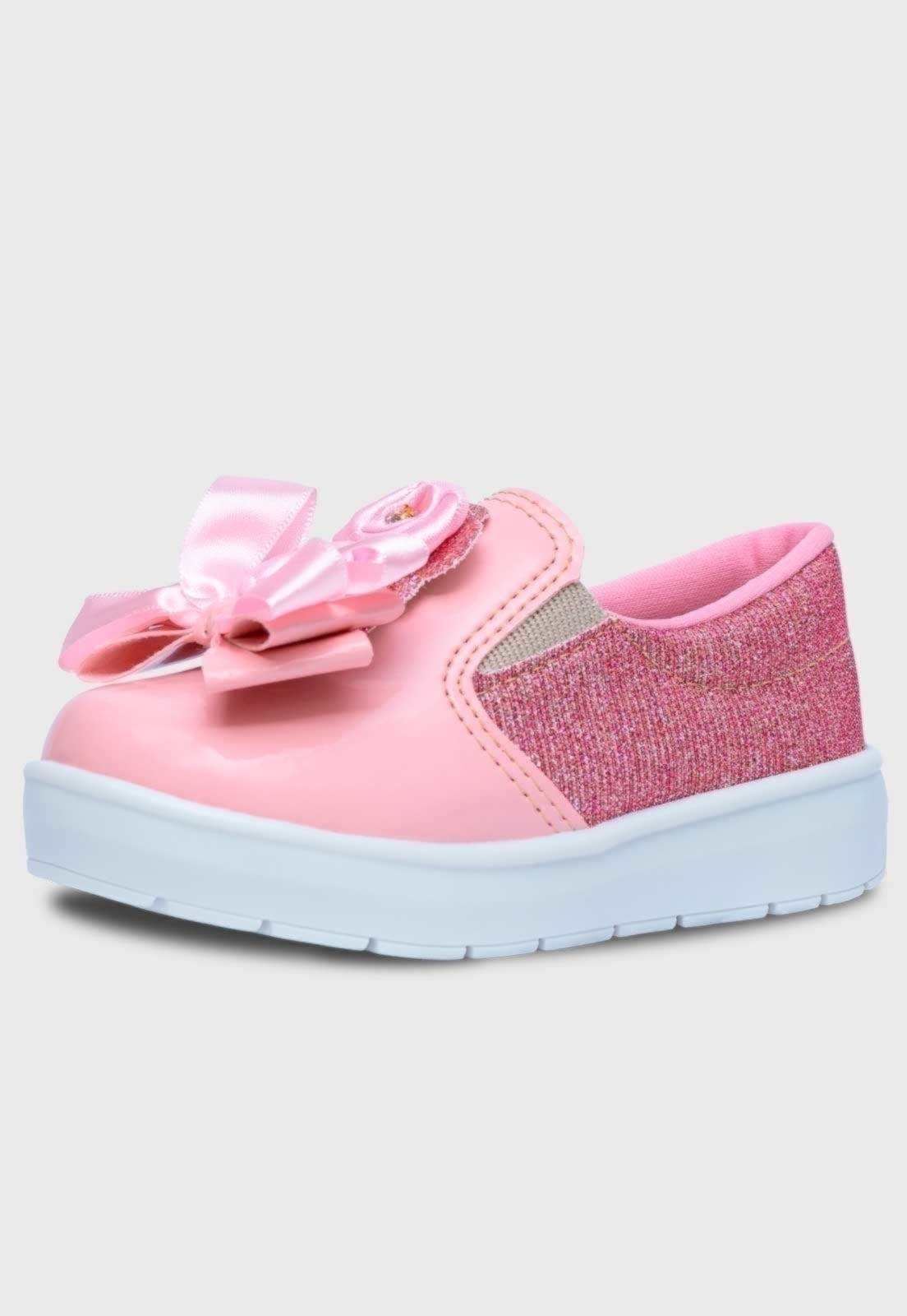 Infantil – Tênis Slip On Feminino Pópidi Laço Flores Rosa