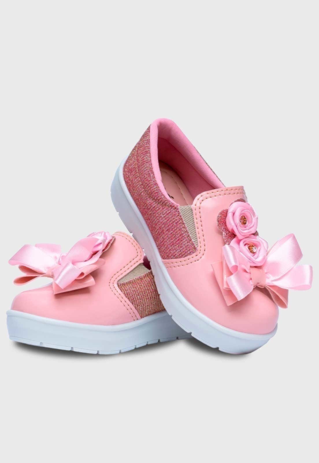 Vista 3 Infantil - Tênis Slip On Feminino Pópidi Laço Flores rosa Pópidí rosa