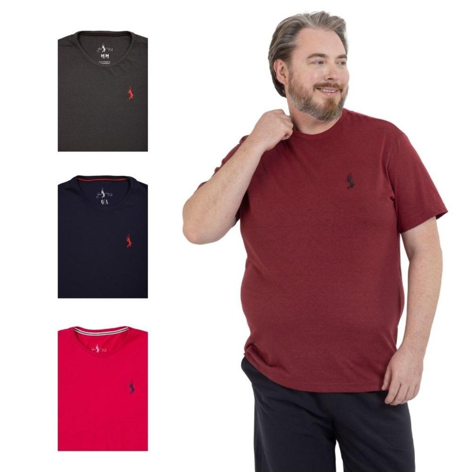 Kit 4 Camiseta Plus Size Básica Casual Masculina Confortável