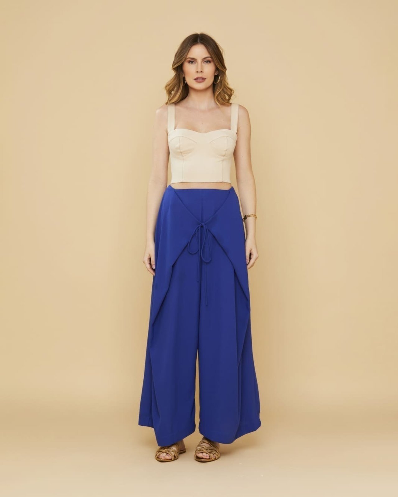 Calça Pantalona Lemmut Amarração Frontal Azul