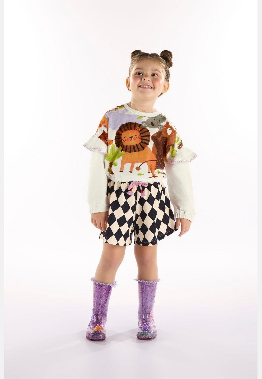 Infantil - Conjunto Safari Encantado Feminino com Blusão e Short Três e Já Off-White