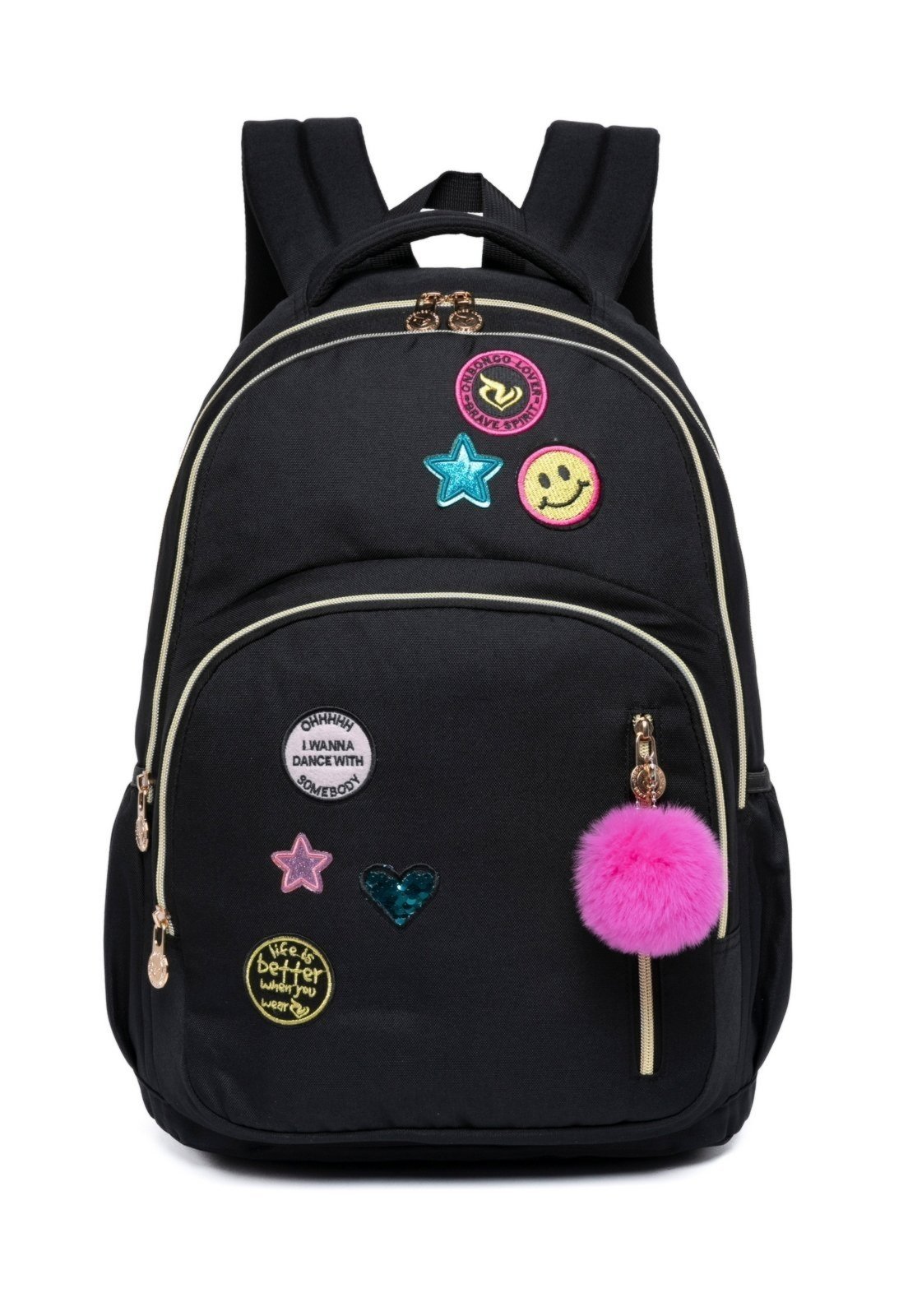 Mochila Bolsa Escolar Resistente Onbongo Pom Pom Dia a Dia