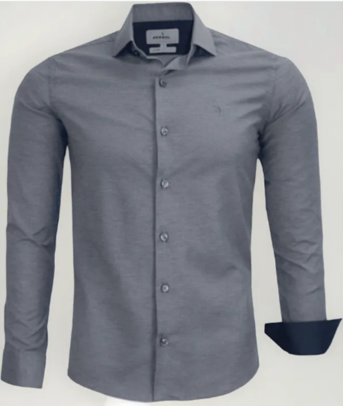 Camisa Social Amil Slim Nobel Algodão com Elastano Manga Longa Luxo Cinza
