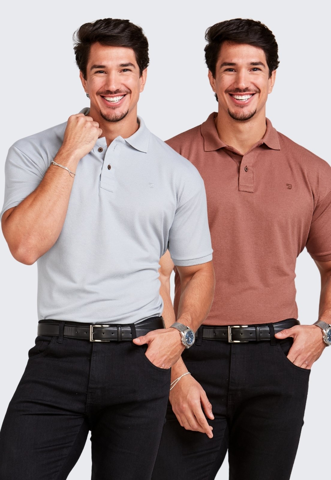 Kit 2 Camisa Polo Masculina Algodão Piquet Daze Modas Cinza e Marrom