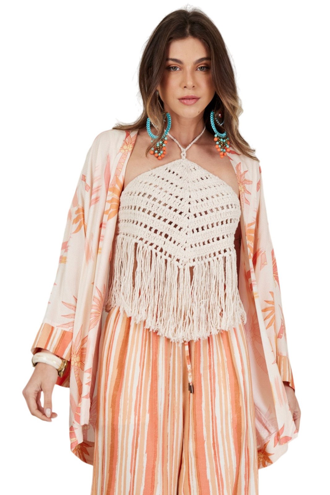 Kimono Curto Rosé Estampa De Coqueiros Yacamim I9 – Estampado
