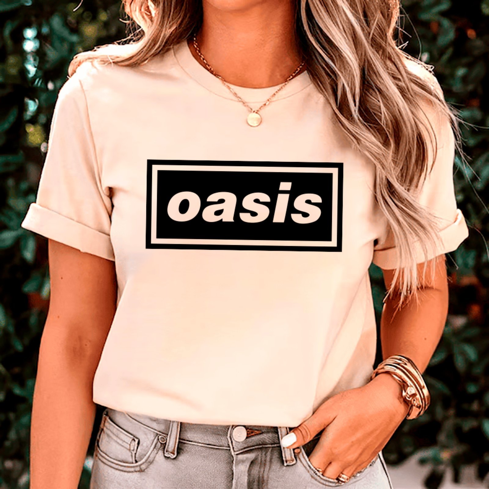 Camiseta Ousy Básica Oasis Estampa Retrô Anos 90 Unissex Off White