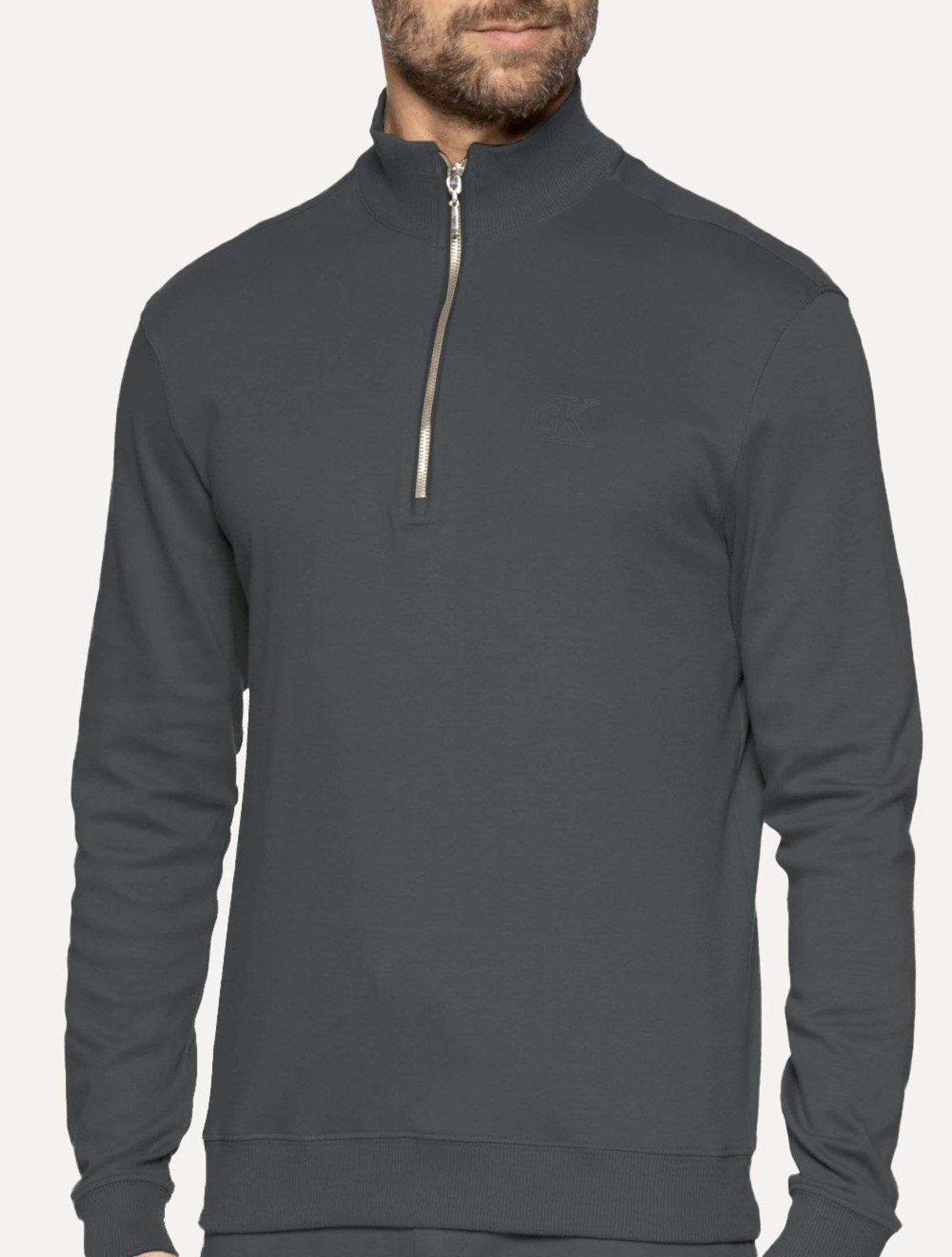 Blusão Calvin Klein Masculino Suedine Half Zip Chumbo