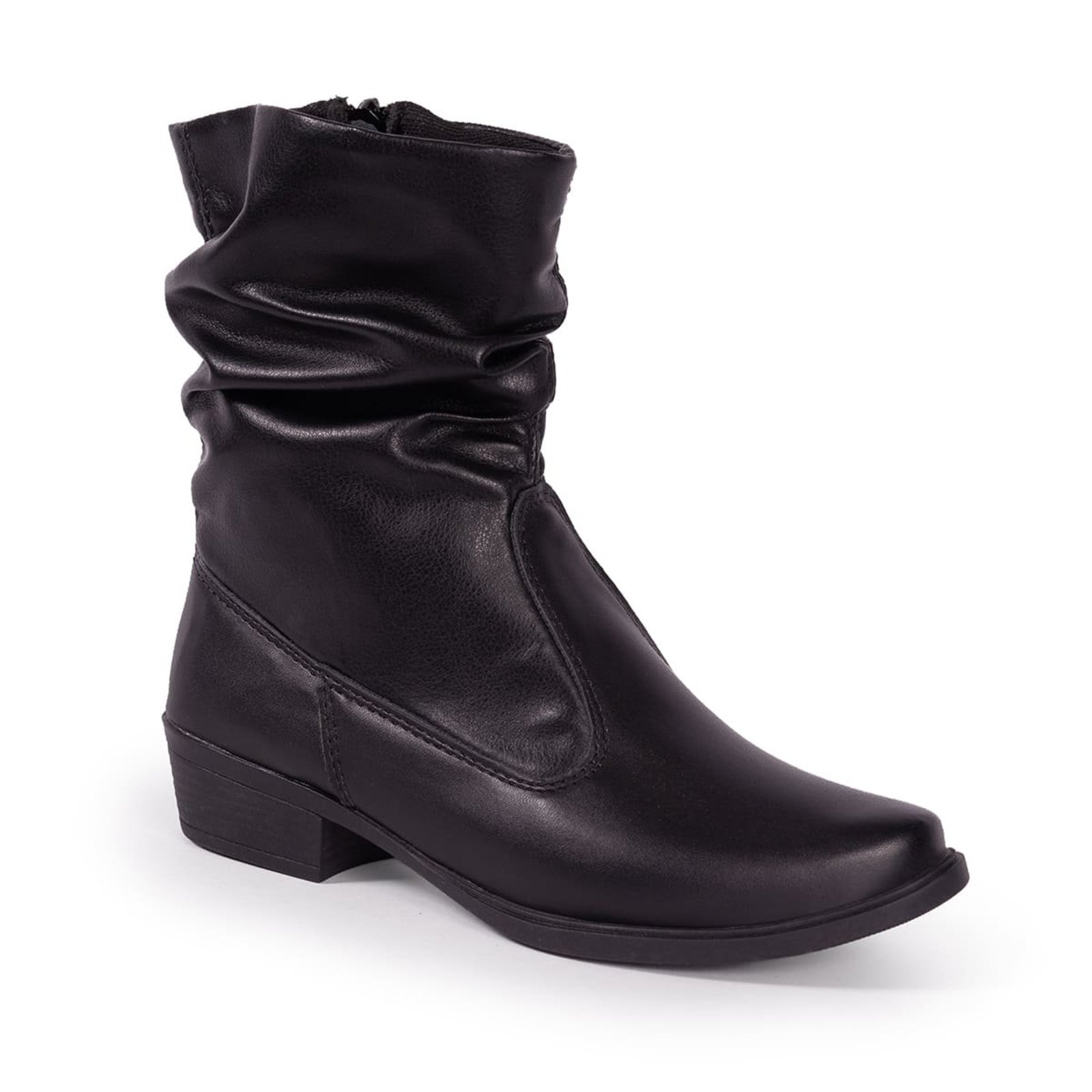 Bota Feminina Slouch Enrugada Franzida Flat Cano Baixa Confortável Via Angel 10601 Preto