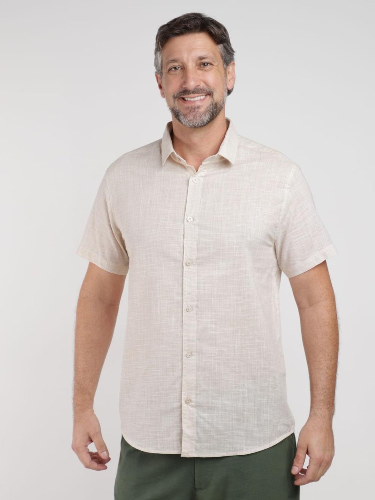 Camisa Comfort Verano Chambray Eletrón Masculina BEGE