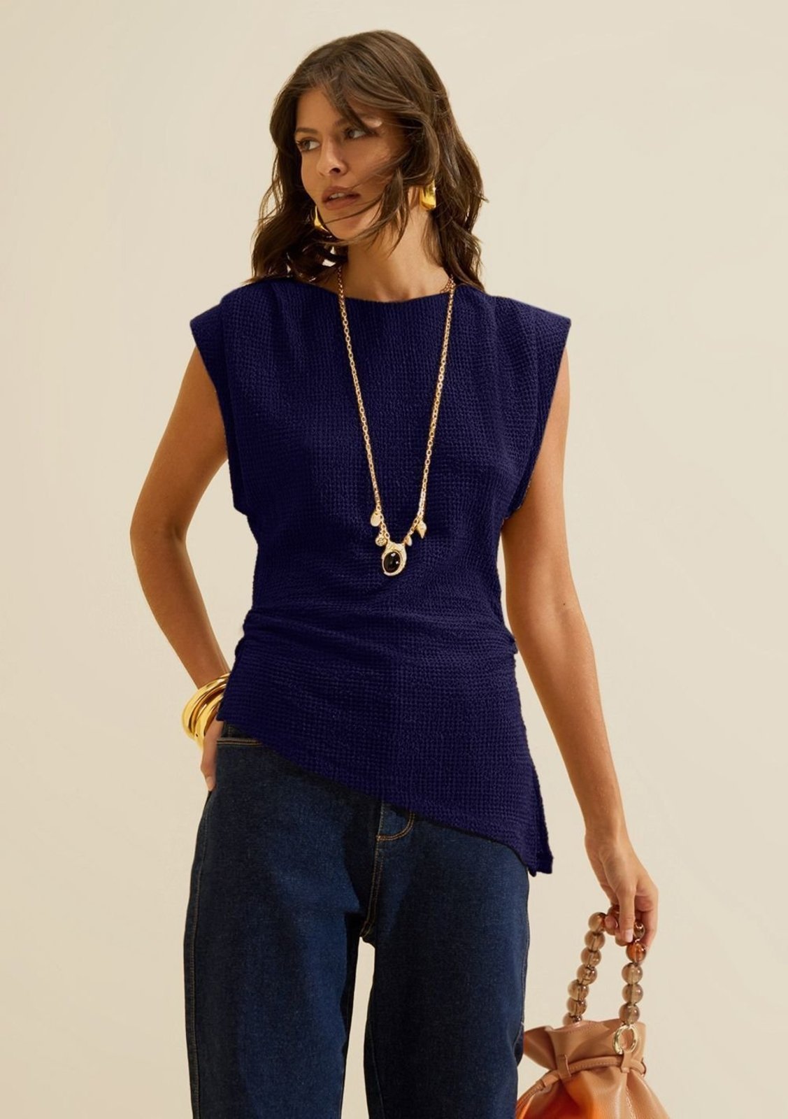 Blusa Manga Curta Favo - Azul