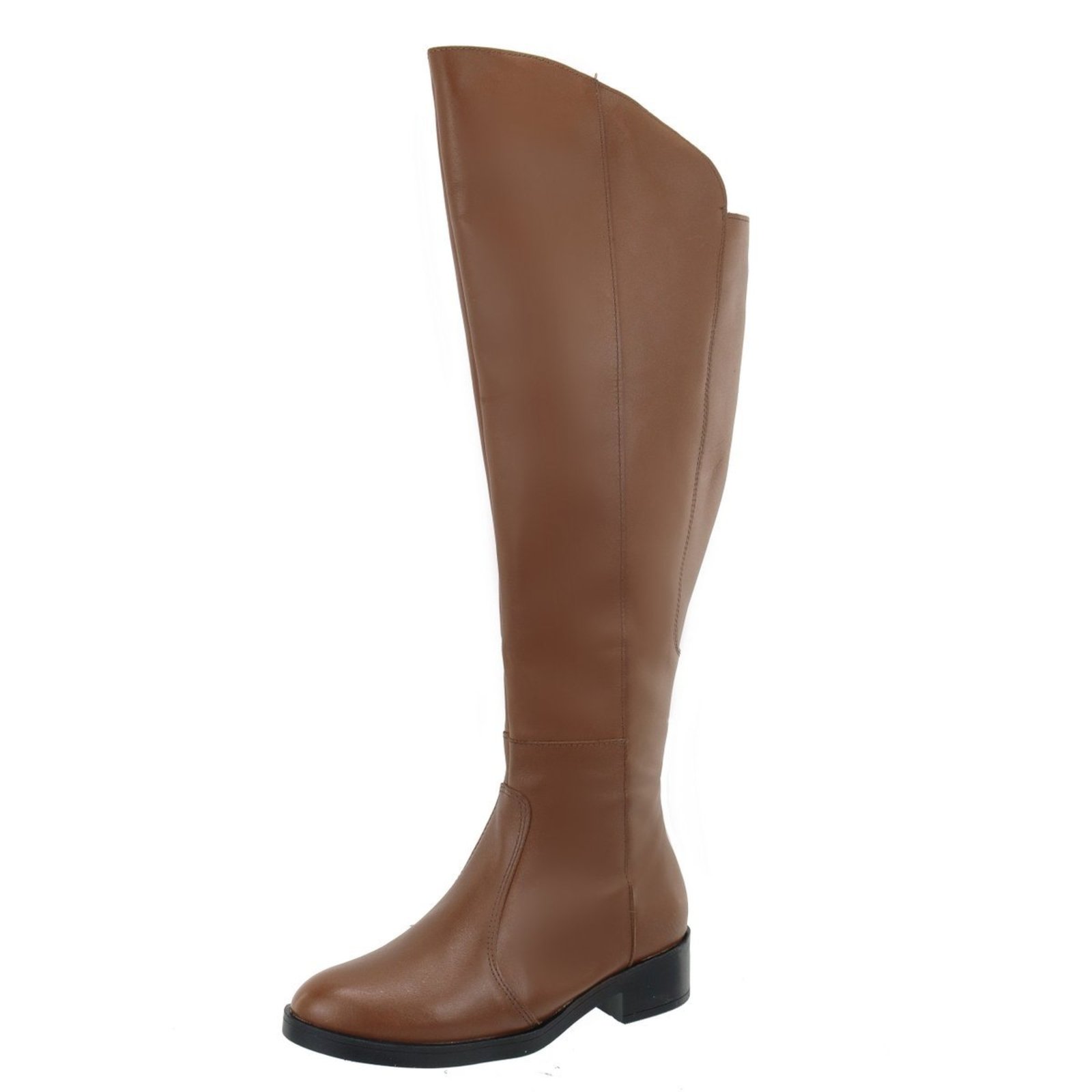 Bota Over Cano Alto Couro Legitimo Cano Longo Feminina Lançamento Conhaque