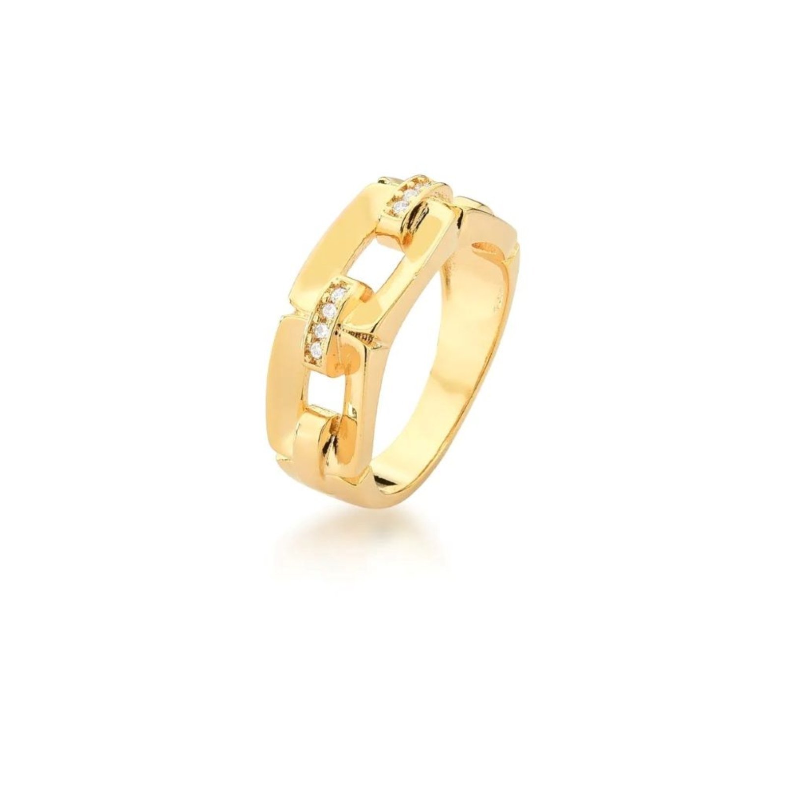 Infantil – Anel Sextavado com Elos e Zircônias Semijoia Banhado a Ouro 18K Ania Store