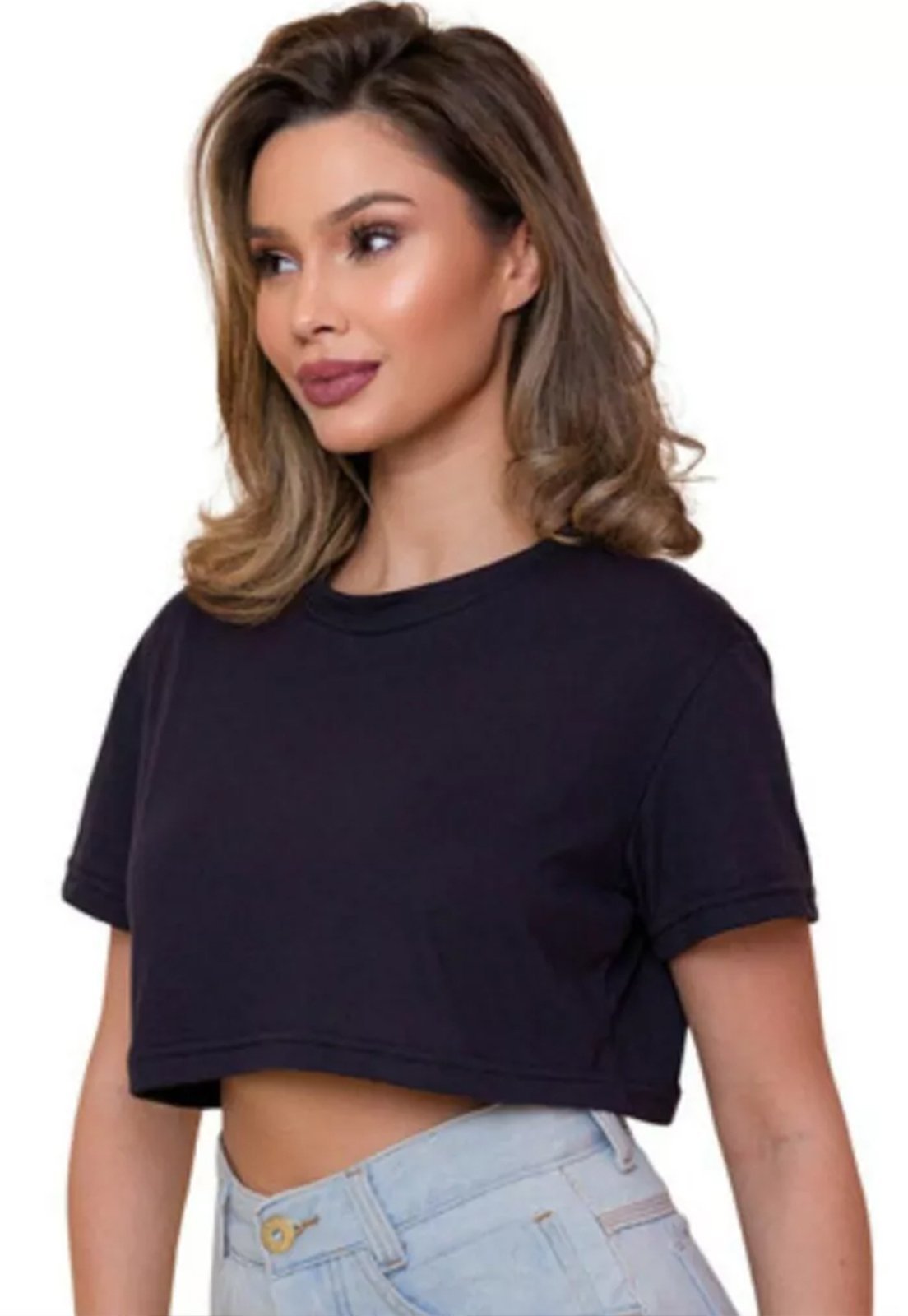 Camiseta Cropped Liso Mooboo Blusa Reta Preto Street
