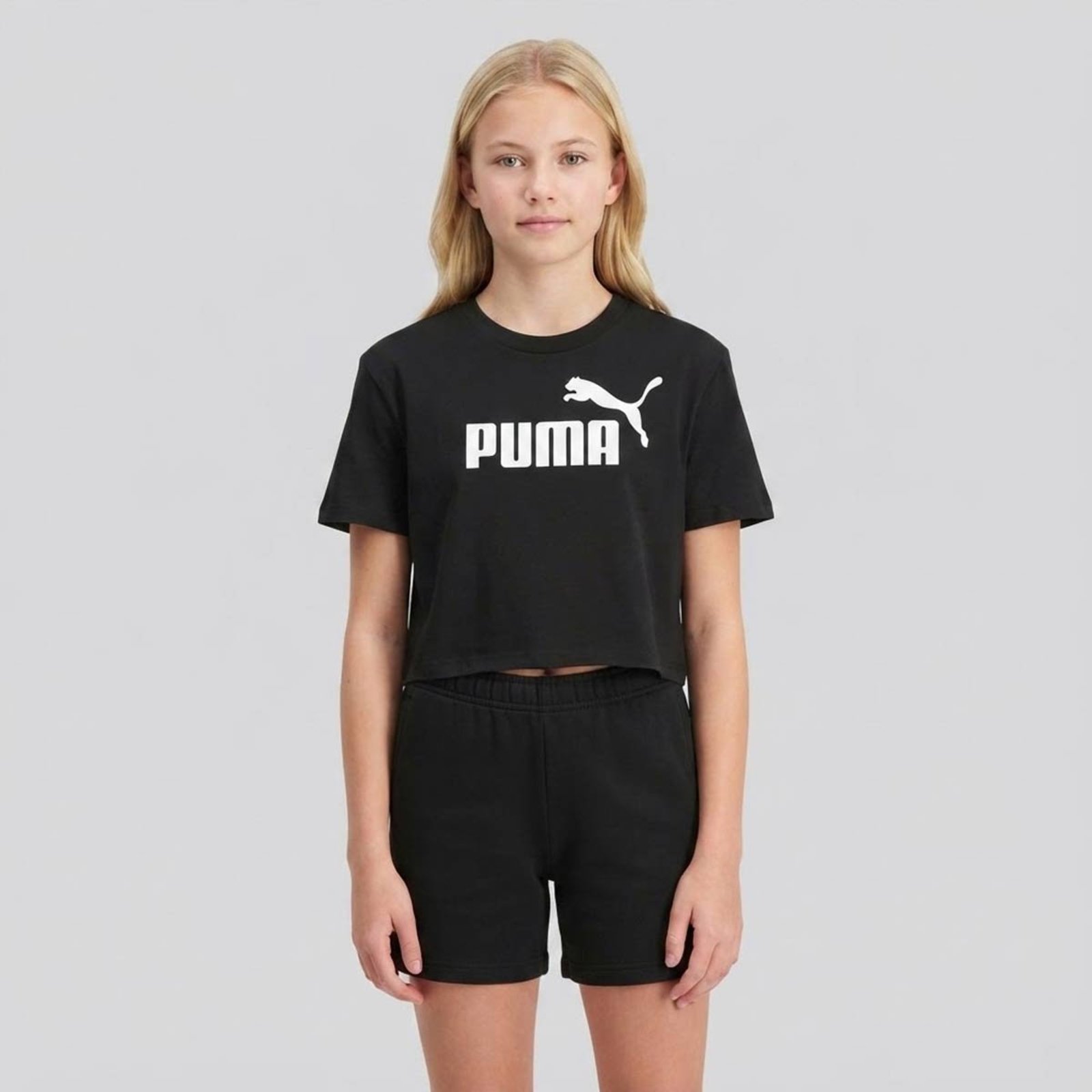Camiseta Cropped Puma Juvenil Ess No.1 Logo Short Length Preta