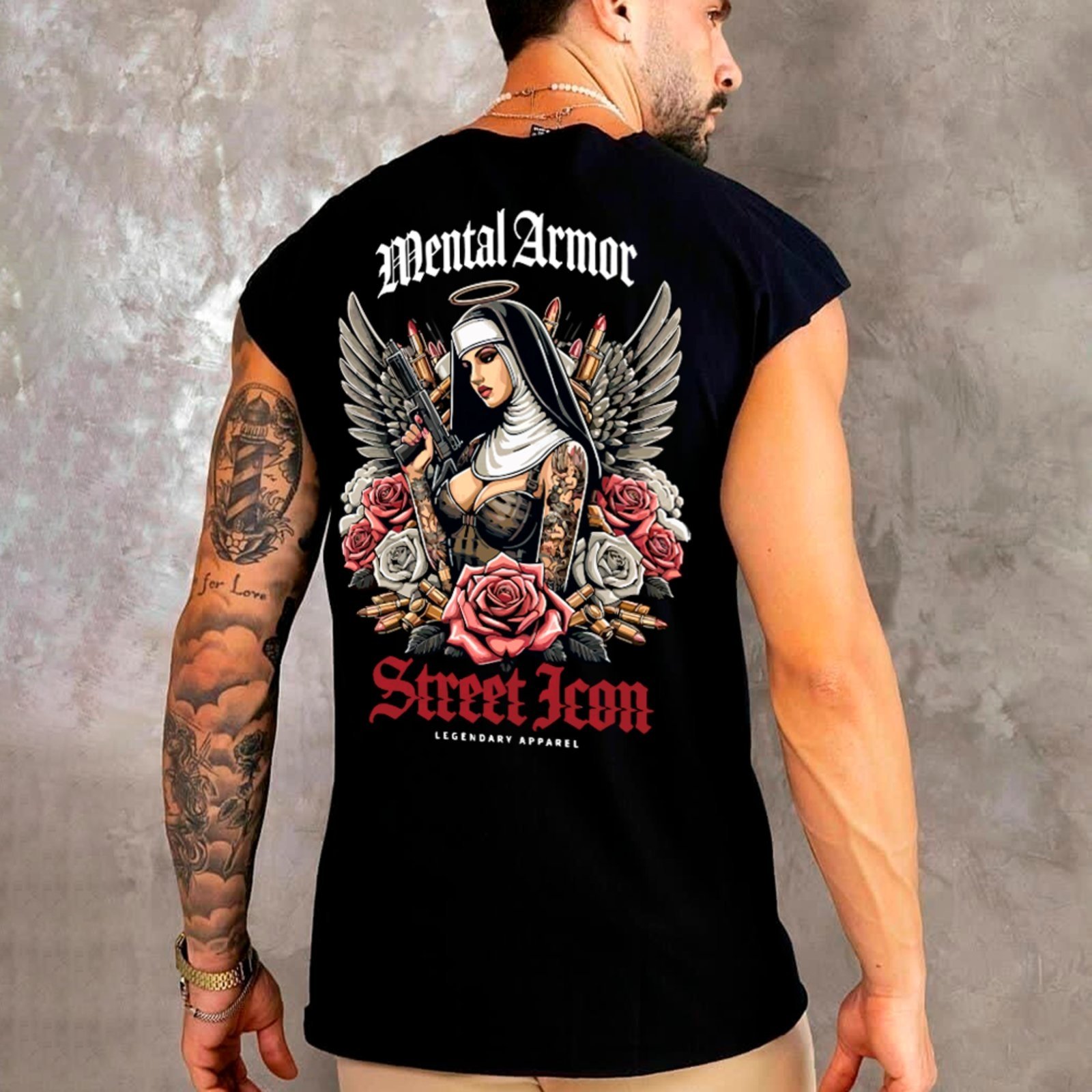Camiseta Regata Machão Ousy Freira Armamentada Oversized Masculina Preto