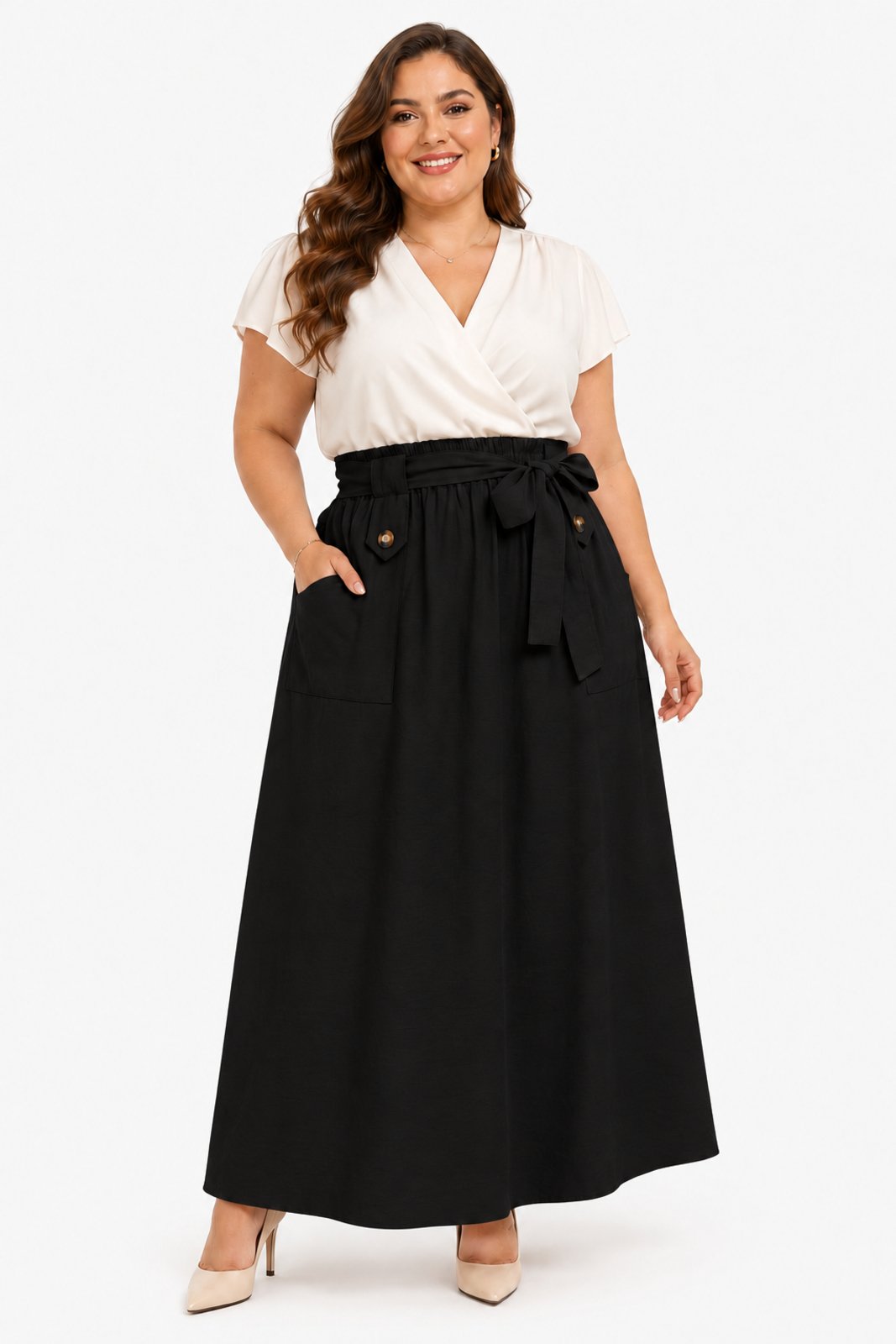 Saia Longa D Bell Outlet Fashion Amarração Preto