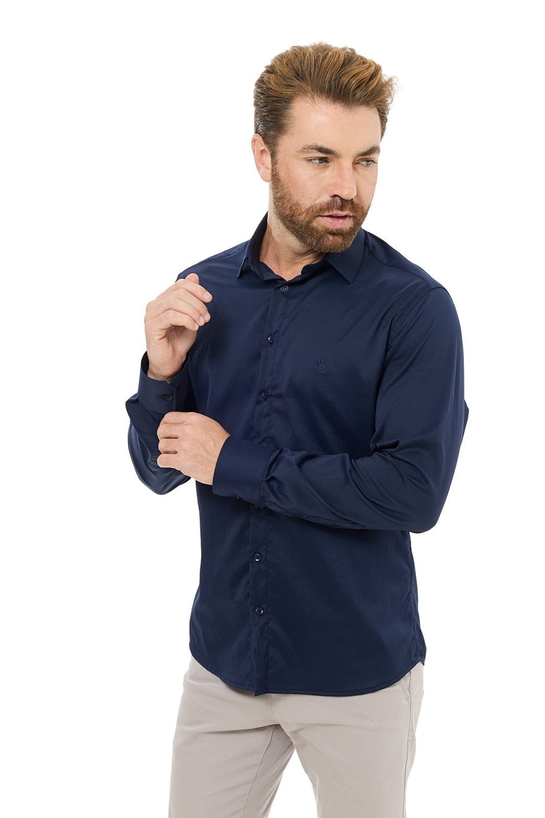 Camisa Social Masculina Olimpo Manga Longa Poliamida Tech Azul Marinho