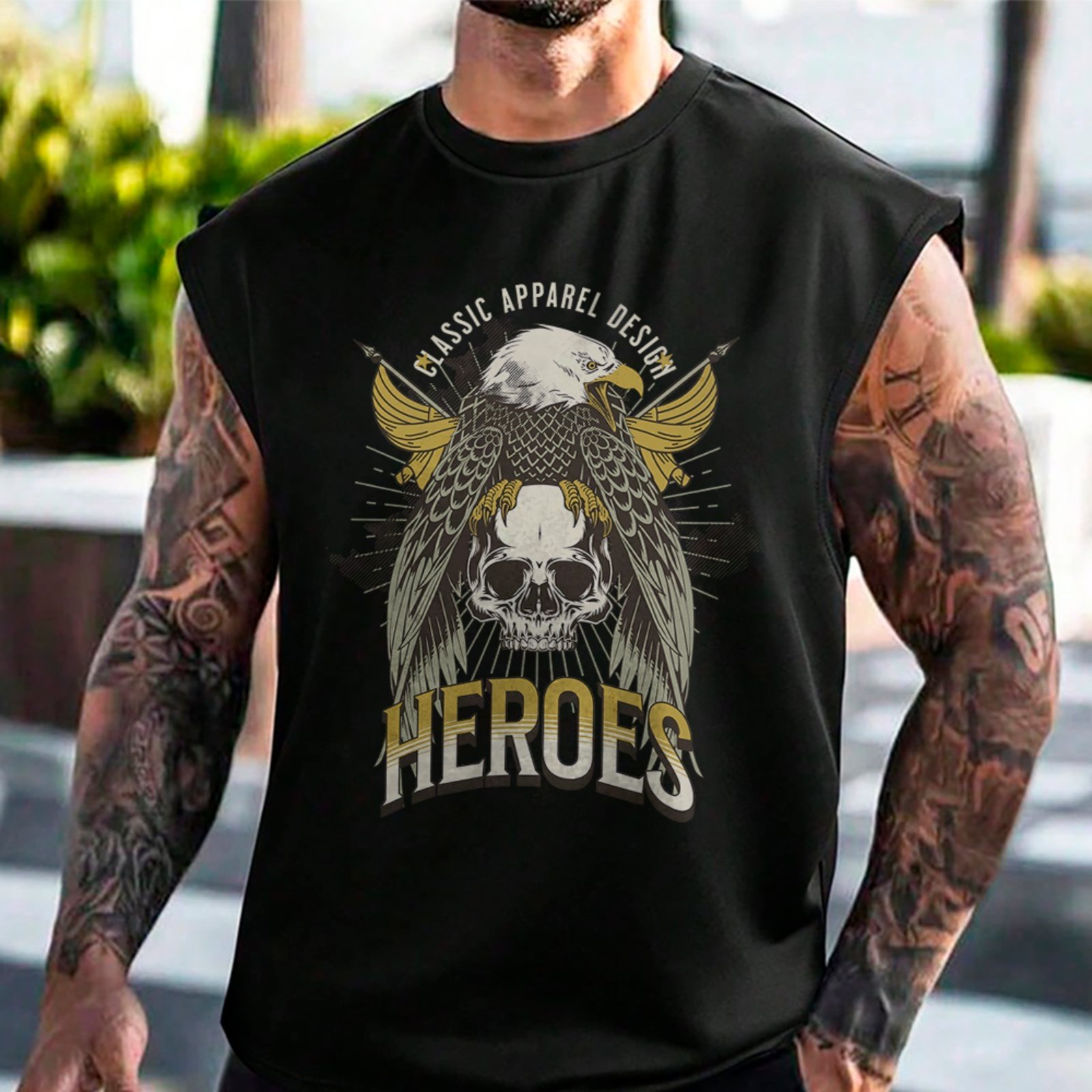 Camiseta Regata Machão Águia Caveira Heroes Premium Preto