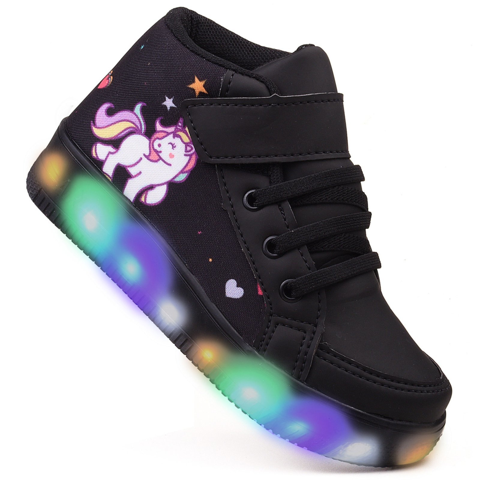 Infantil – Tenis De Led Botinha Unicornio Preto Meninas