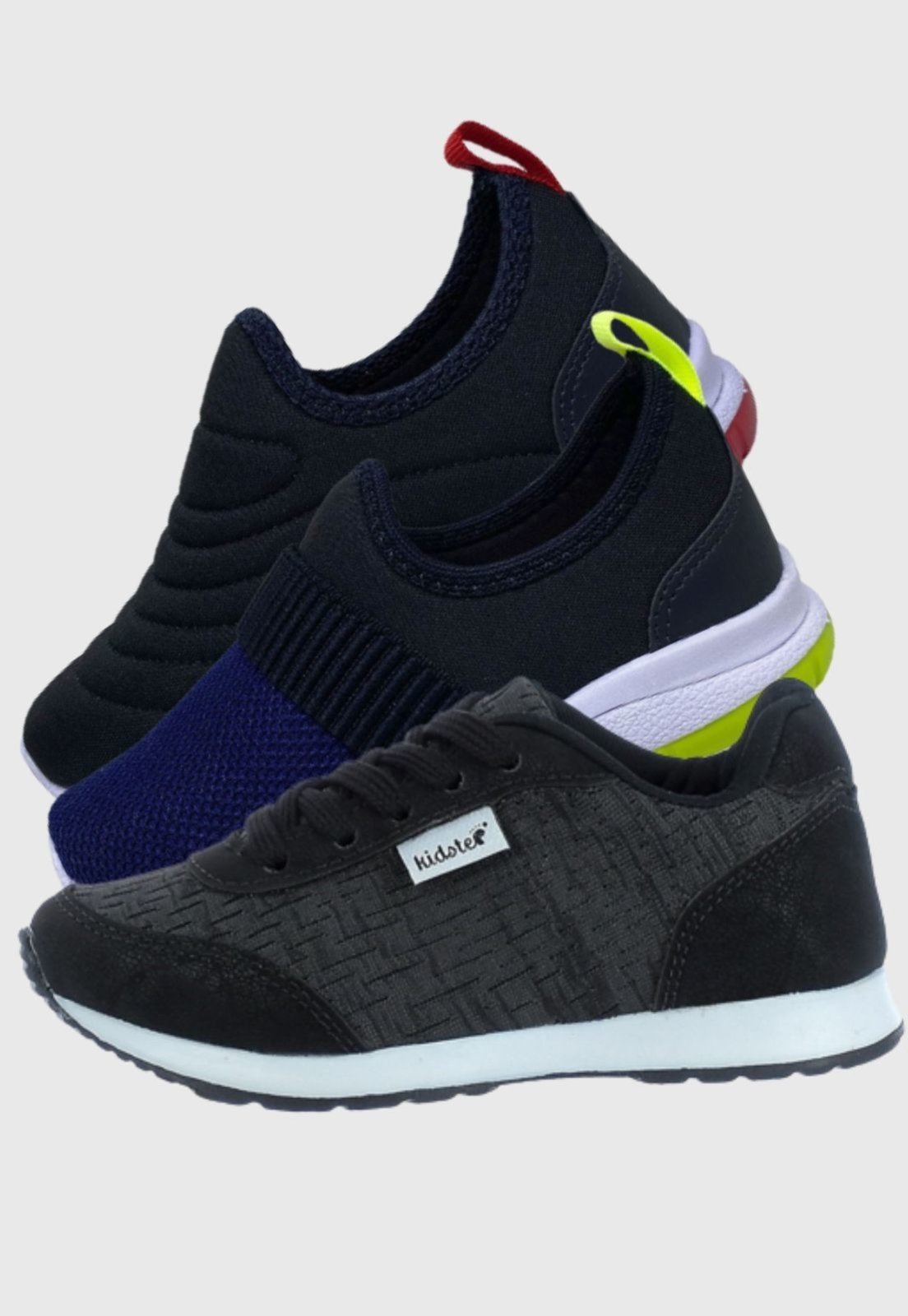 Infantil – Kit 3 Pares de Tenis Calce Facil Bordado e Jogging Preto