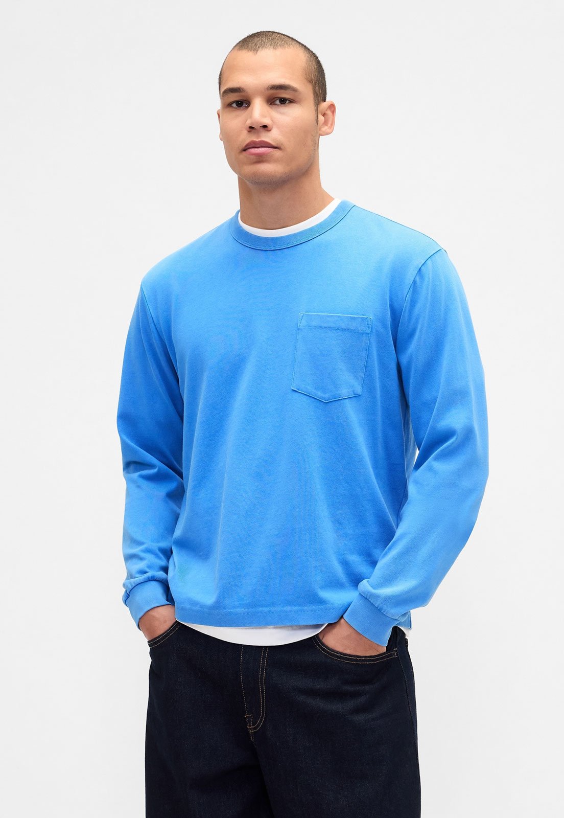 Camiseta Manga Longa Masculina GAP Bolso Azul