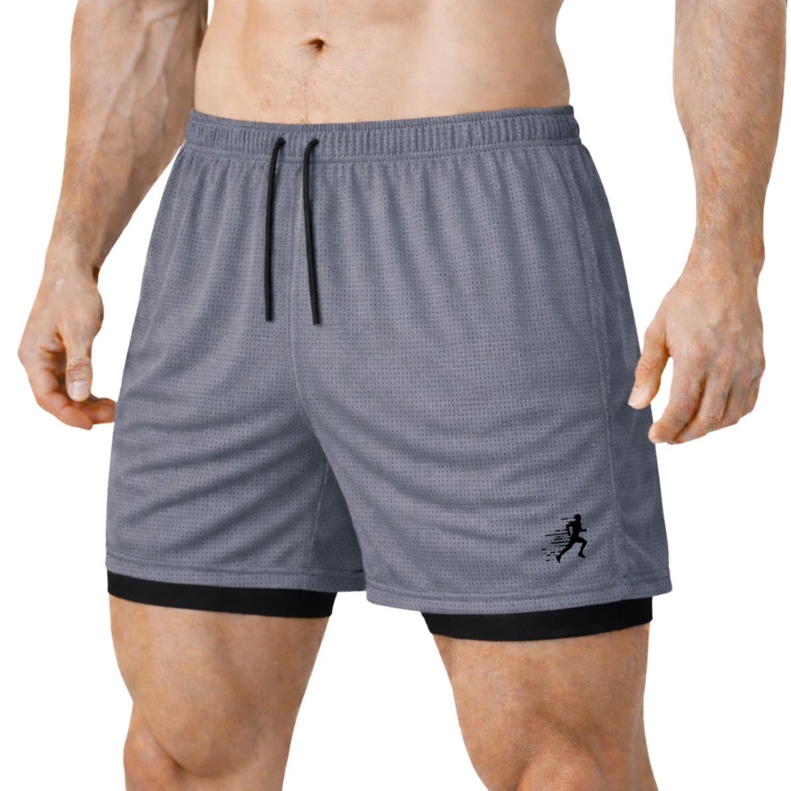 Short Treino Dry Fit Térmico 2 em 1 com Bolso para Celular e Porta-Toalha Calção Fitness Academia