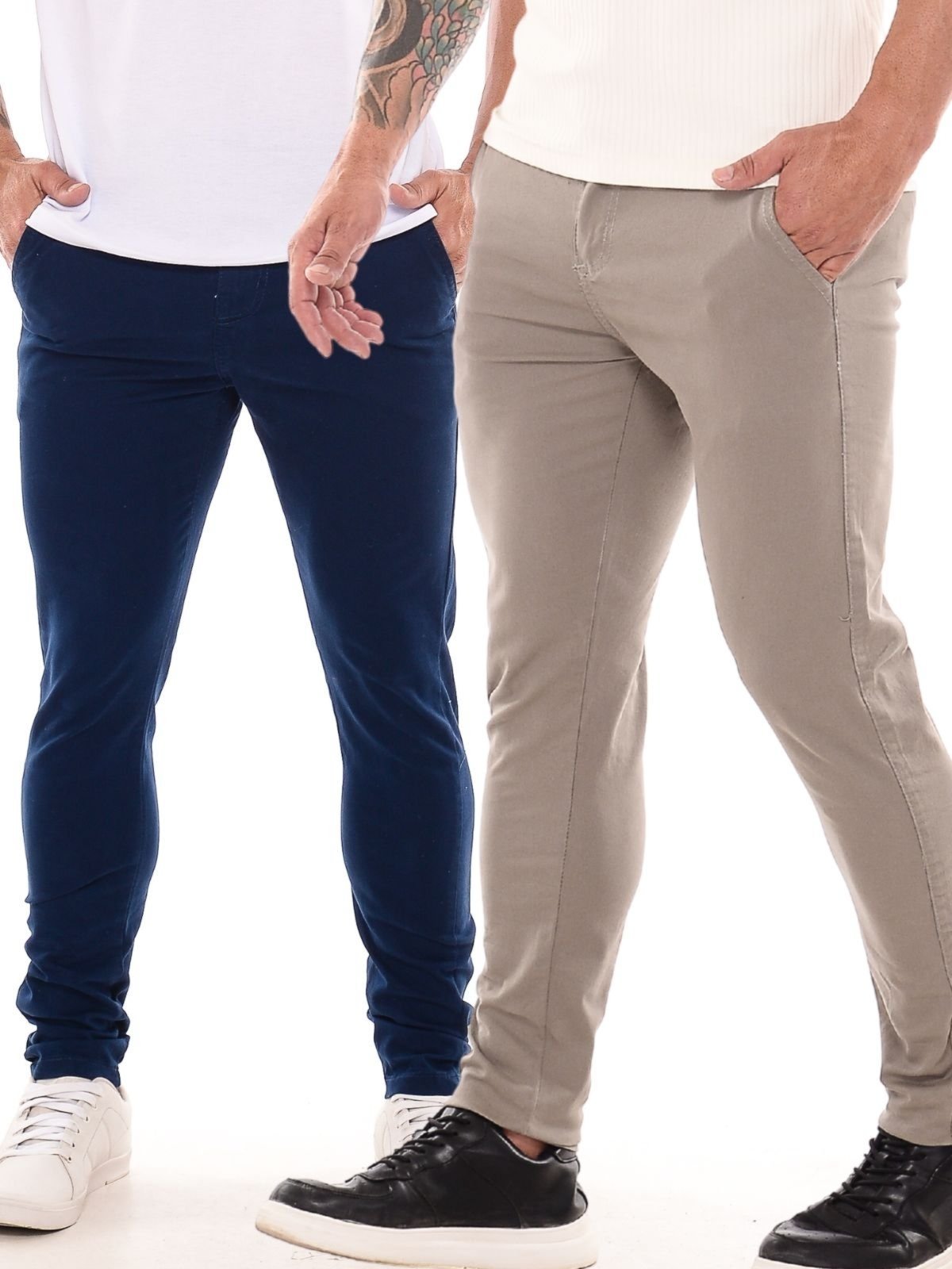 Kit 2 Calças Sarja Masculina Ethereal Jeans Confortável e Estilosa Azul e Cinza Claro