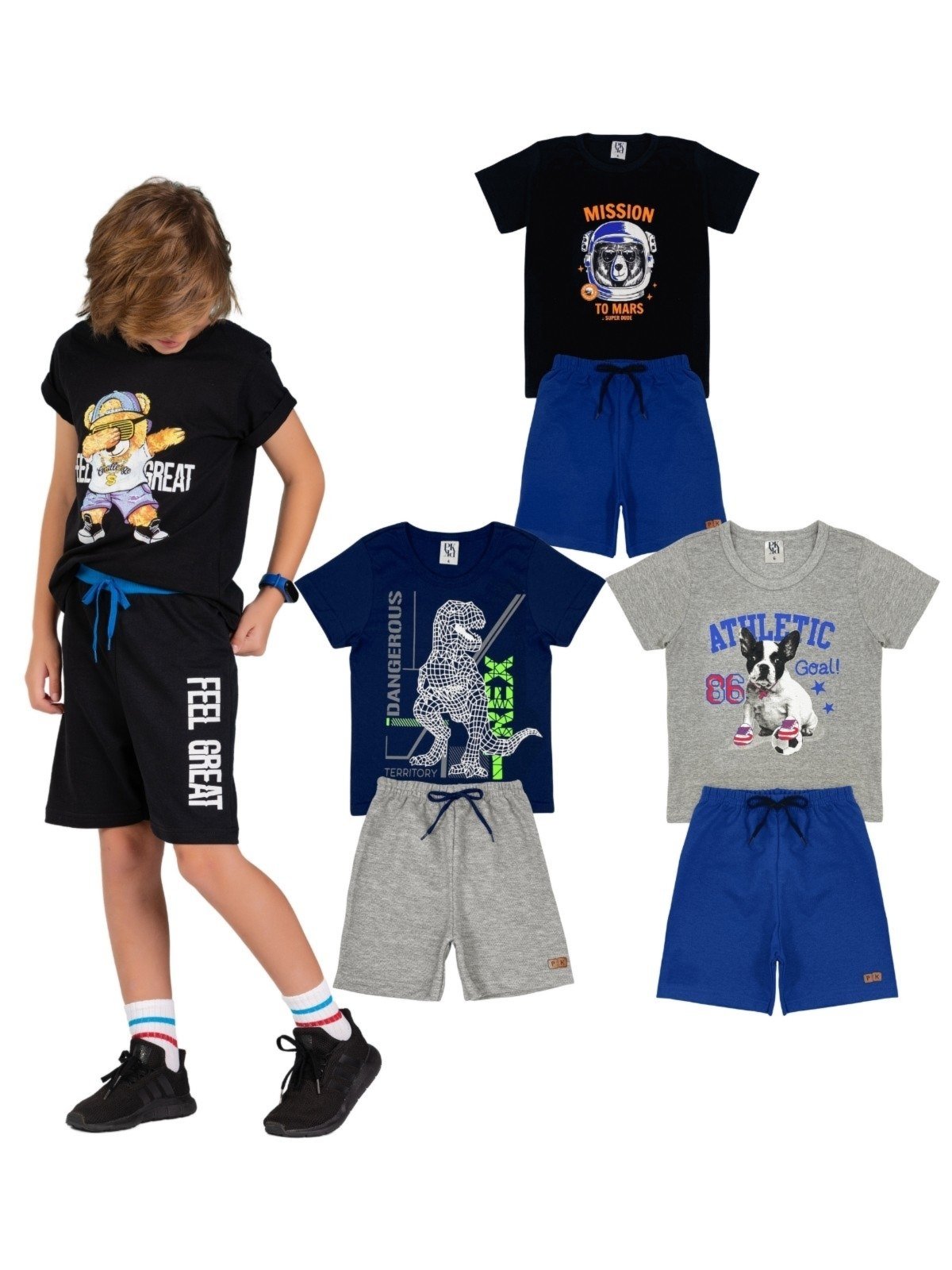 Vista 2 Infantil - Kit Sortido Platinum Peças de Roupas Menino Verão - 3 Camisetas + 3 Bermudas PLATINUM KIDS multicolorido PLATINUM KIDS multicolorido