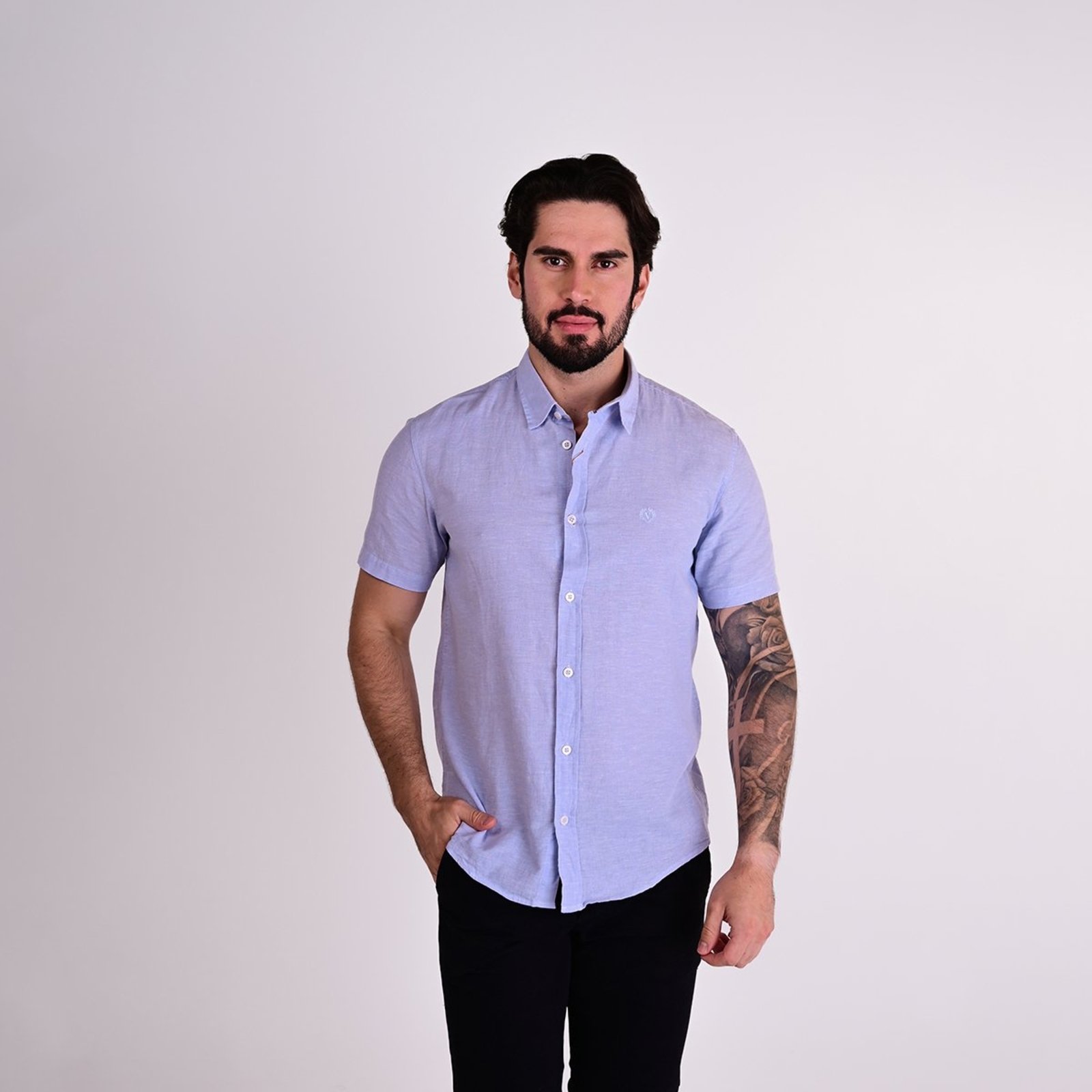 Camisa Linho Versatiold Slim Azul Claro