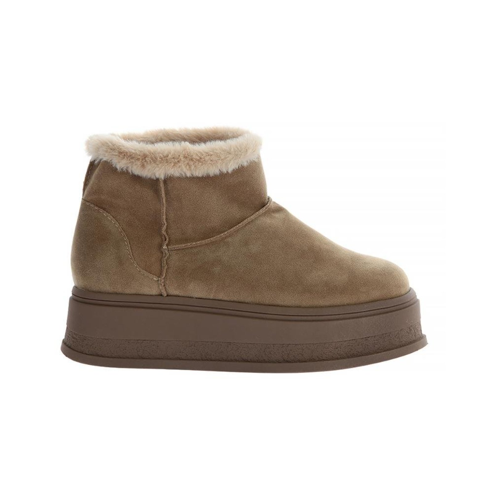 Bota de Pelos Forrada Plataforma Cano Baixo Palha Bege
