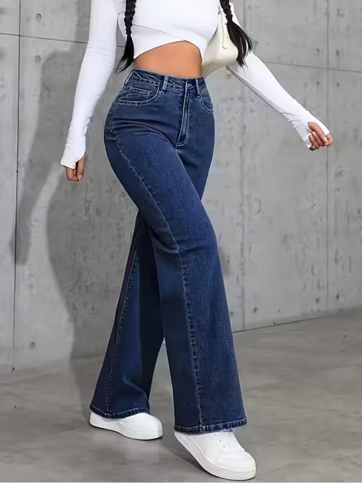 Calça Wide Leg Feminina Kovali Fashion Store Confortavel e Básica Tecido Premium Azul Escura