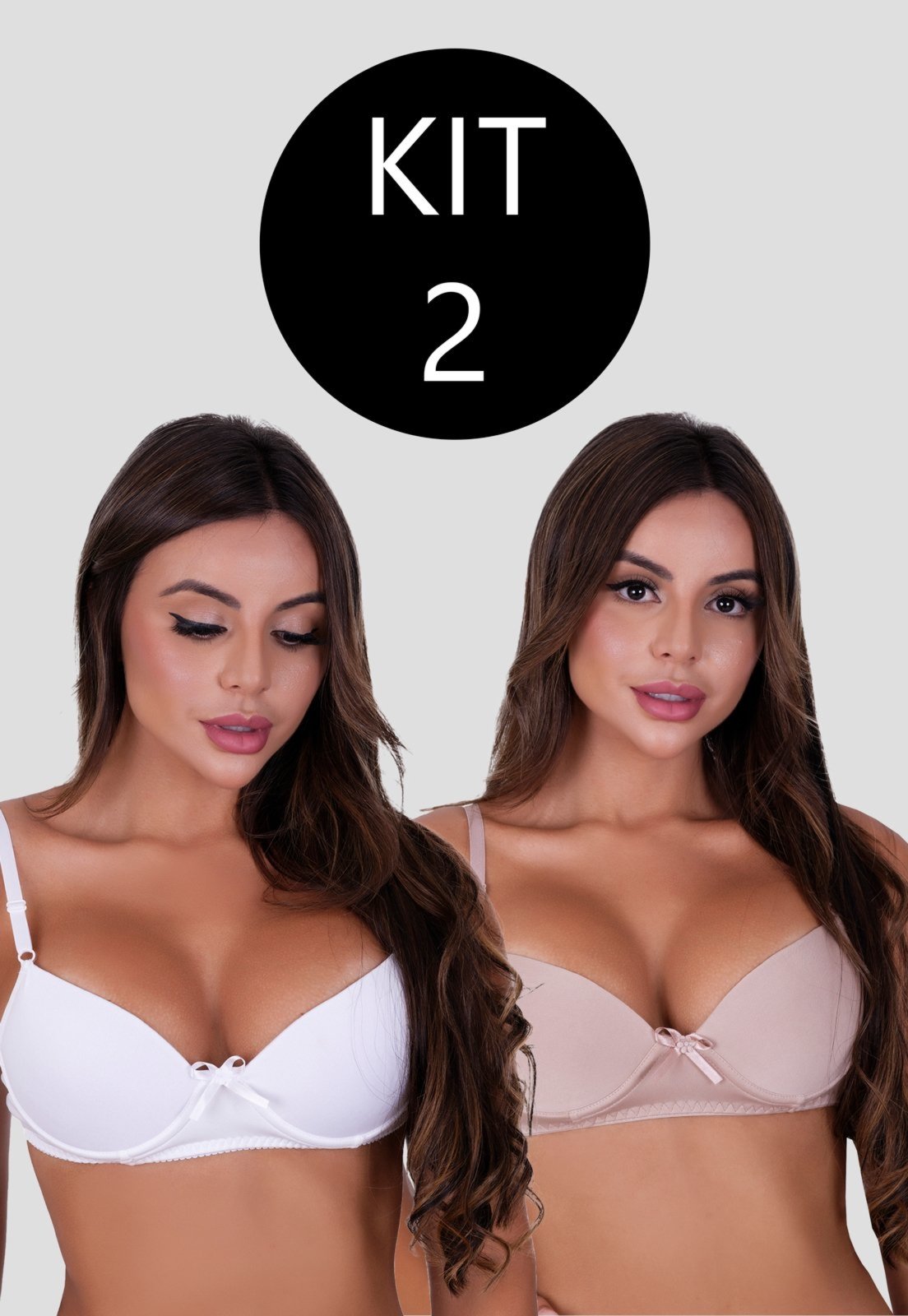 Kit 2 Sutiã Básico Mdmix com Bojo Bege e Branco